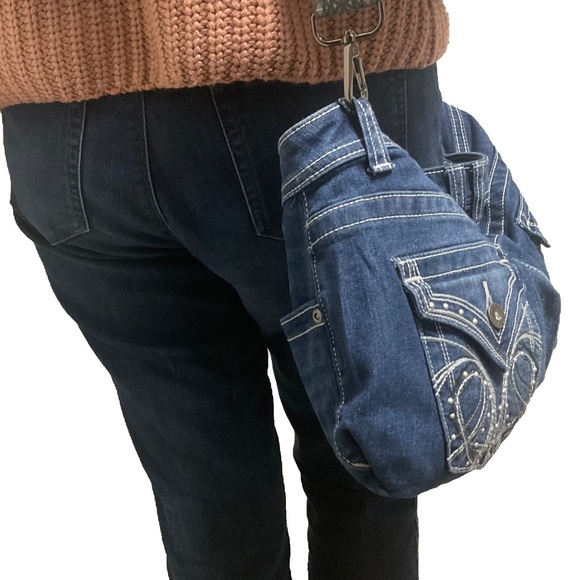 Stylish Boho & Blingy Removable Adjustable Strap “Made By Me”Crossbody Jean Bag! - Picture 14 of 16